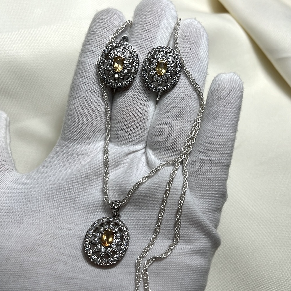 Yellow citrine original stone & American diamonds 925 mark silver jewelry #291 - Picture 4 of 15